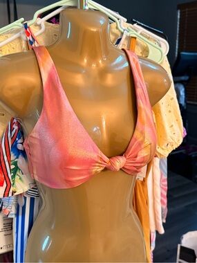 BECCA Pink-Orange Tie-Knot Bikini Top - D Cup